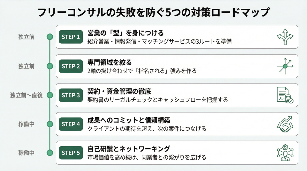 フリーコンサルの失敗を防ぐ5つの具体的対策